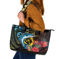 Vanuatu Fishing Leather Tote Bag It's Time To Fish LT05 Black - Polynesian Pride