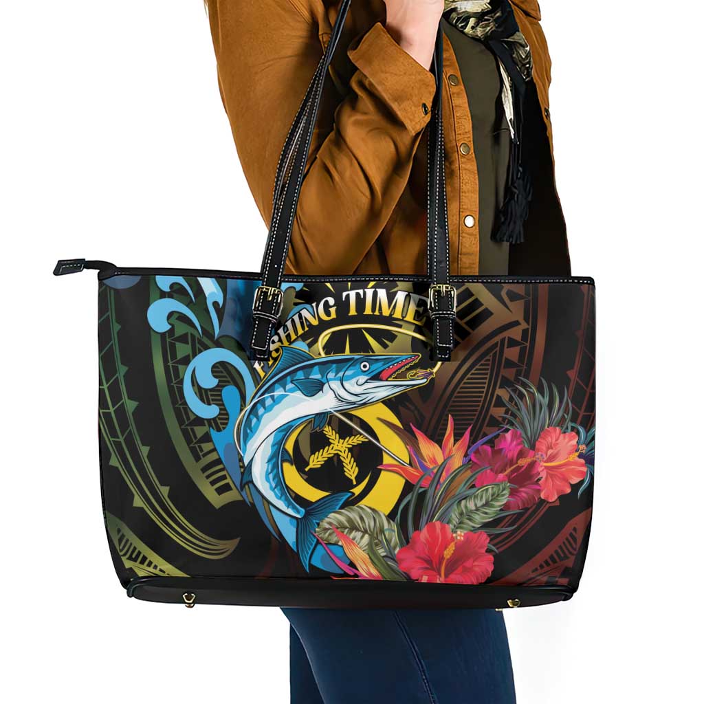 Vanuatu Fishing Leather Tote Bag It's Time To Fish LT05 - Polynesian Pride