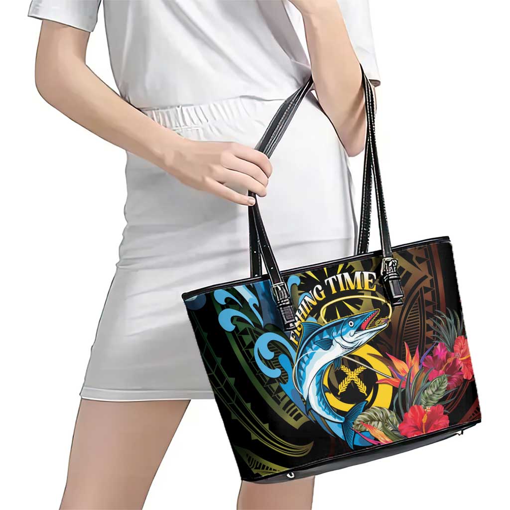 Vanuatu Fishing Leather Tote Bag It's Time To Fish LT05 - Polynesian Pride