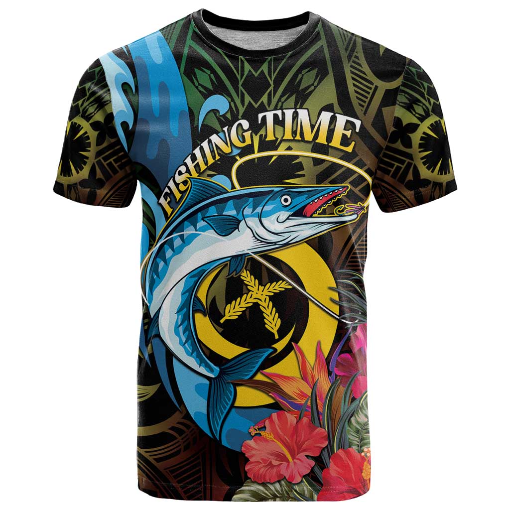 Vanuatu Fishing T Shirt It's Time To Fish LT05 Black - Polynesian Pride