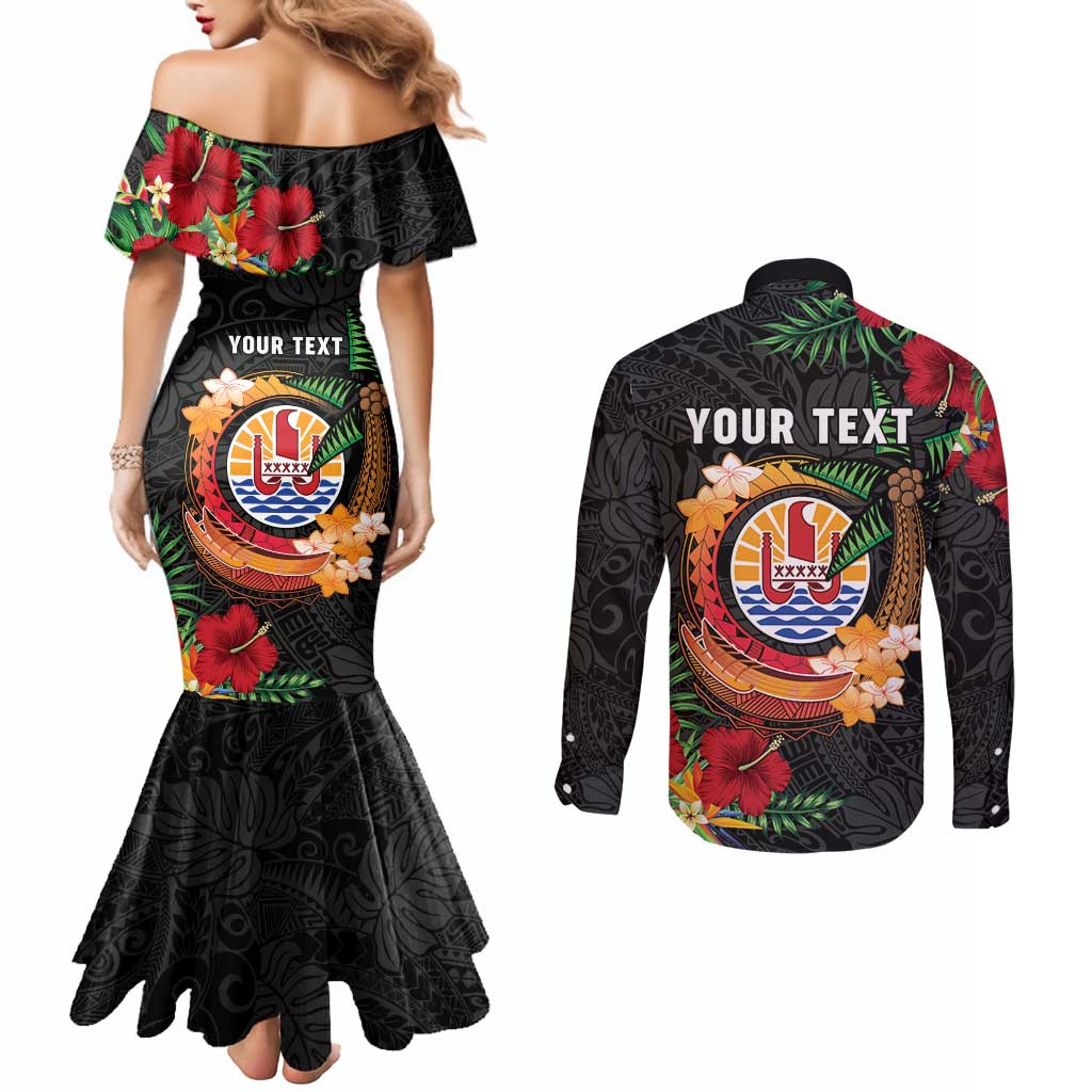 Personalised French Polynesia Outrigger Canoe Race Couples Matching Mermaid Dress and Long Sleeve Button Shirt Tropical Vibe LT05 - Polynesian Pride