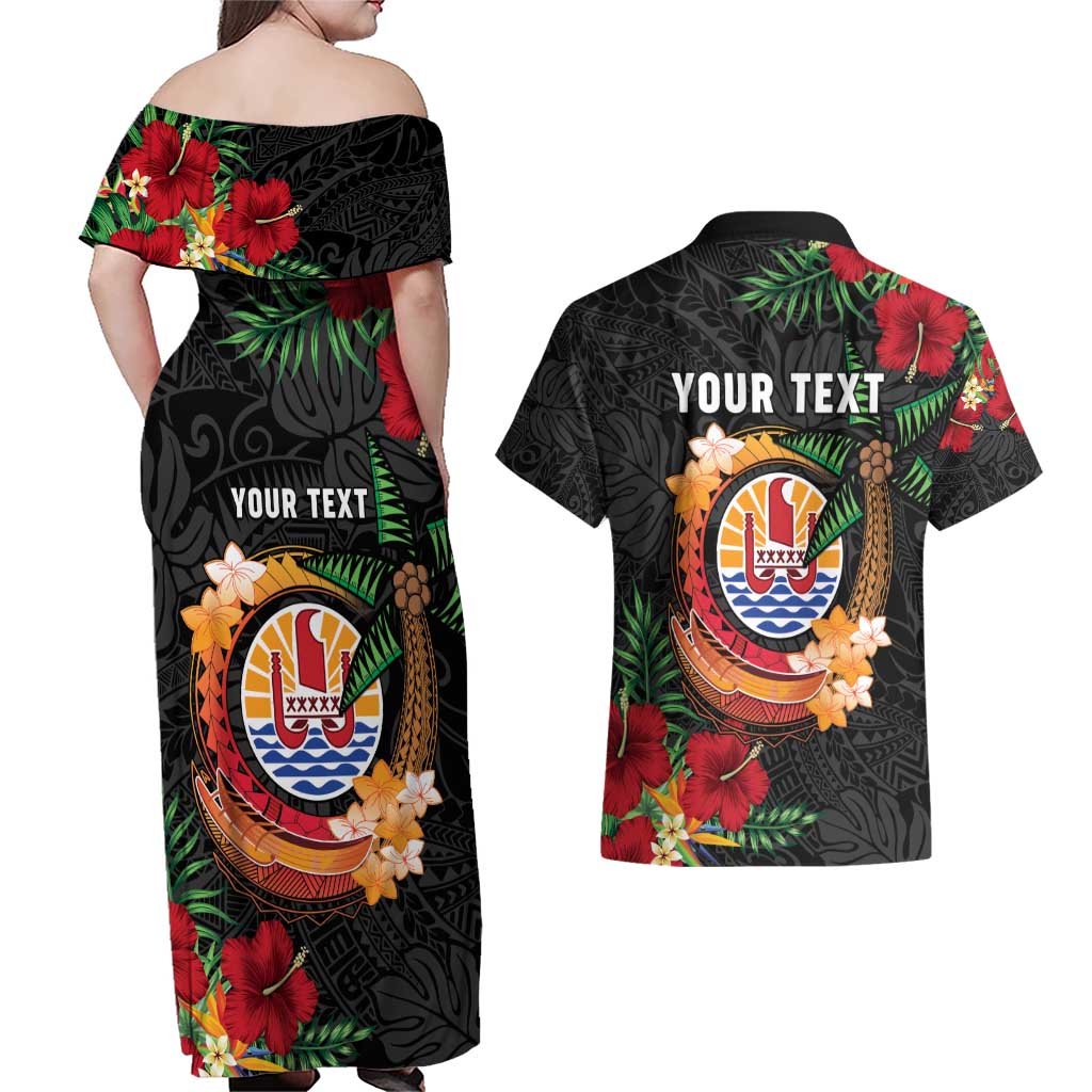 Personalised French Polynesia Outrigger Canoe Race Couples Matching Off Shoulder Maxi Dress and Hawaiian Shirt Tropical Vibe LT05 - Polynesian Pride