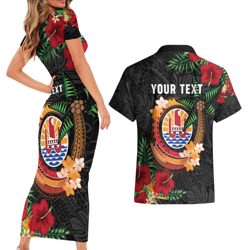 Personalised French Polynesia Outrigger Canoe Race Couples Matching Short Sleeve Bodycon Dress and Hawaiian Shirt Tropical Vibe LT05 - Polynesian Pride