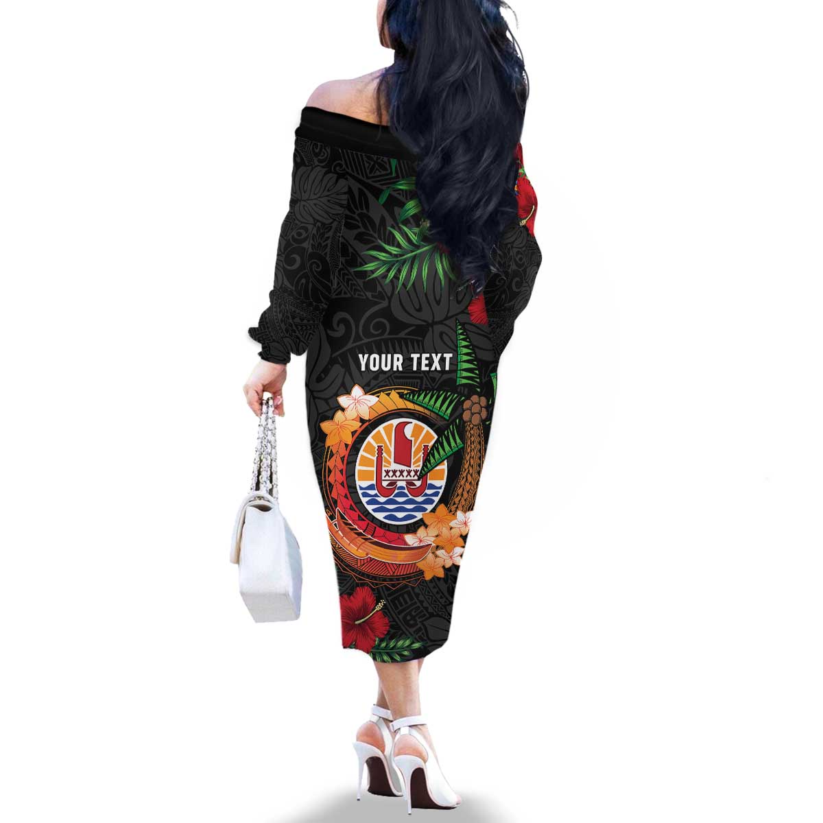 Personalised French Polynesia Outrigger Canoe Race Family Matching Off The Shoulder Long Sleeve Dress and Hawaiian Shirt Tropical Vibe LT05 - Polynesian Pride