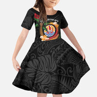 Personalised French Polynesia Outrigger Canoe Race Family Matching Off Shoulder Maxi Dress and Hawaiian Shirt Tropical Vibe LT05 Daughter's Dress Black - Polynesian Pride