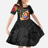 Personalised French Polynesia Outrigger Canoe Race Family Matching Short Sleeve Bodycon Dress and Hawaiian Shirt Tropical Vibe LT05 Daughter's Dress Black - Polynesian Pride