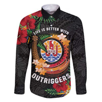 Personalised French Polynesia Outrigger Canoe Race Family Matching Summer Maxi Dress and Hawaiian Shirt Tropical Vibe LT05 Dad's Shirt - Long Sleeve Black - Polynesian Pride
