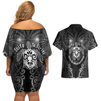 Aotearoa Toitu Te Tiriti Couples Matching Off Shoulder Short Dress and Hawaiian Shirt Ka Mua Ka Muri LT05 - Polynesian Pride
