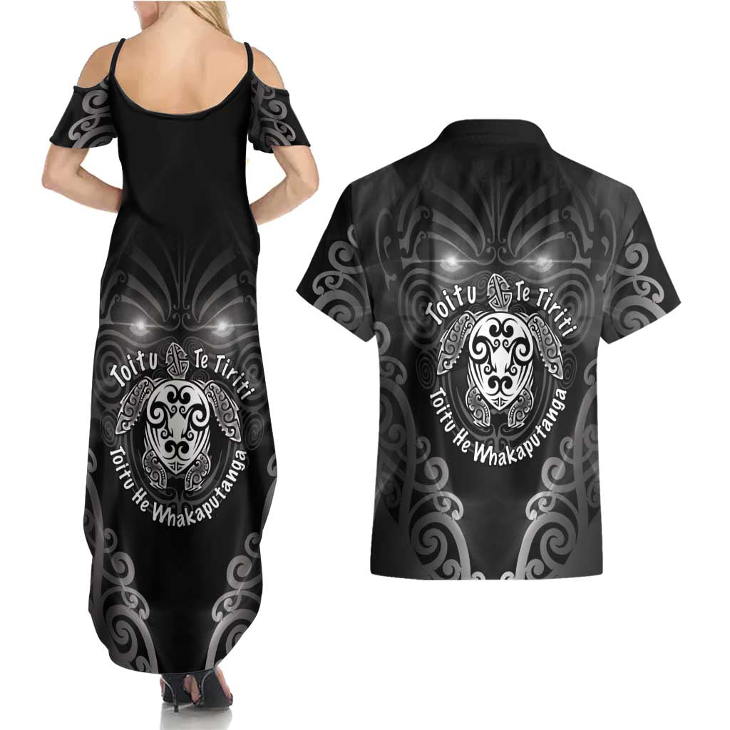 Aotearoa Toitu Te Tiriti Couples Matching Summer Maxi Dress and Hawaiian Shirt Ka Mua Ka Muri LT05 - Polynesian Pride