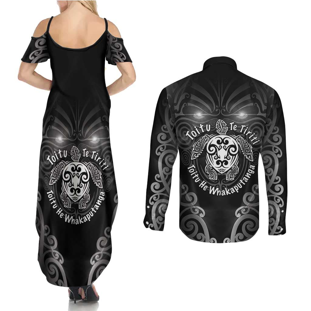 Aotearoa Toitu Te Tiriti Couples Matching Summer Maxi Dress and Long Sleeve Button Shirt Ka Mua Ka Muri LT05 - Polynesian Pride