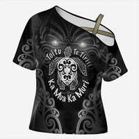 Aotearoa Toitu Te Tiriti Cross Shoulder Shirt Ka Mua Ka Muri LT05 Female Black - Polynesian Pride
