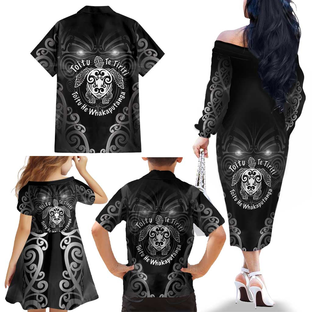 Aotearoa Toitu Te Tiriti Family Matching Off The Shoulder Long Sleeve Dress and Hawaiian Shirt Ka Mua Ka Muri LT05 - Polynesian Pride