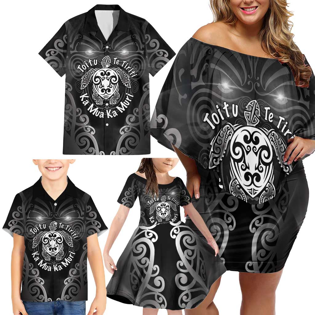 Aotearoa Toitu Te Tiriti Family Matching Off Shoulder Short Dress and Hawaiian Shirt Ka Mua Ka Muri LT05 - Polynesian Pride