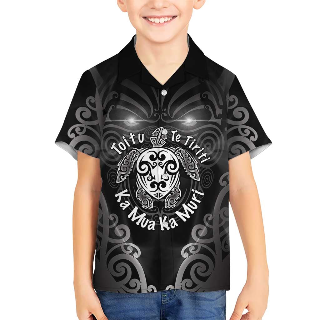Aotearoa Toitu Te Tiriti Family Matching Puletasi and Hawaiian Shirt Ka Mua Ka Muri LT05 Son's Shirt Black - Polynesian Pride