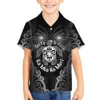 Aotearoa Toitu Te Tiriti Family Matching Summer Maxi Dress and Hawaiian Shirt Ka Mua Ka Muri LT05 Son's Shirt Black - Polynesian Pride