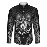 Aotearoa Toitu Te Tiriti Family Matching Tank Maxi Dress and Hawaiian Shirt Ka Mua Ka Muri LT05 Dad's Shirt - Long Sleeve Black - Polynesian Pride