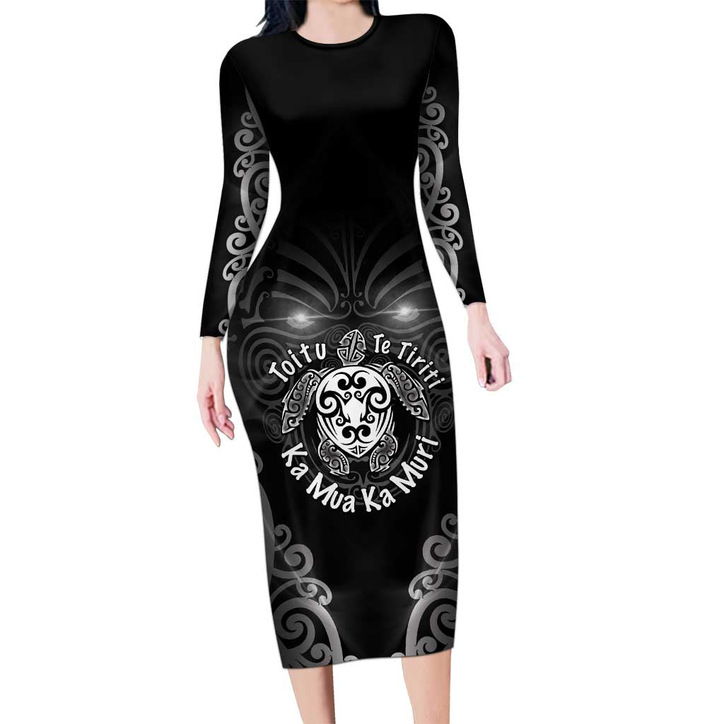 Aotearoa Toitu Te Tiriti Long Sleeve Bodycon Dress Ka Mua Ka Muri