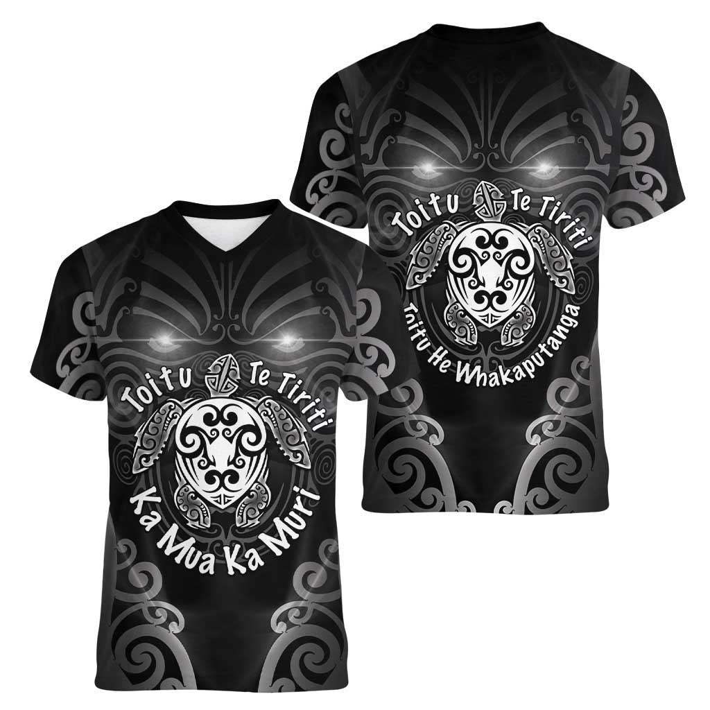 Aotearoa Toitu Te Tiriti Women V-Neck T-Shirt Ka Mua Ka Muri LT05 - Polynesian Pride