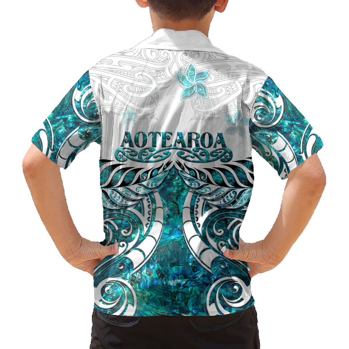 New Zealand Aotearoa Kia Ora Family Matching Off Shoulder Maxi Dress and Hawaiian Shirt Paua Shell Maori Silver Fern LT05 - Polynesian Pride