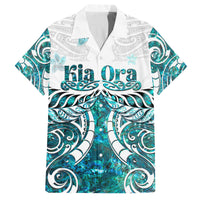New Zealand Aotearoa Kia Ora Family Matching Tank Maxi Dress and Hawaiian Shirt Paua Shell Maori Silver Fern LT05 Dad's Shirt - Short Sleeve Turquoise - Polynesian Pride