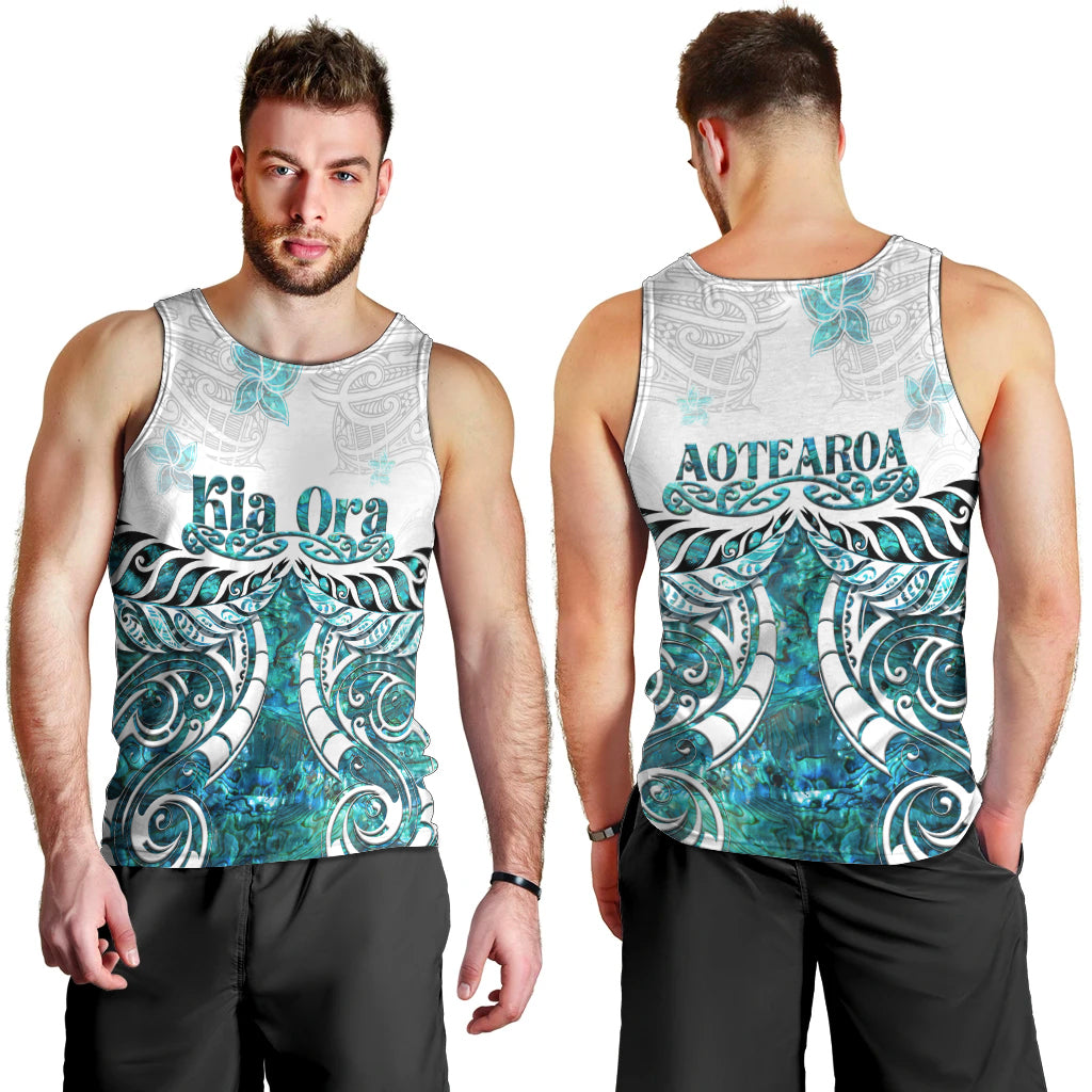 New Zealand Aotearoa Kia Ora Men Tank Top Paua Shell Maori Silver Fern LT05 - Polynesian Pride