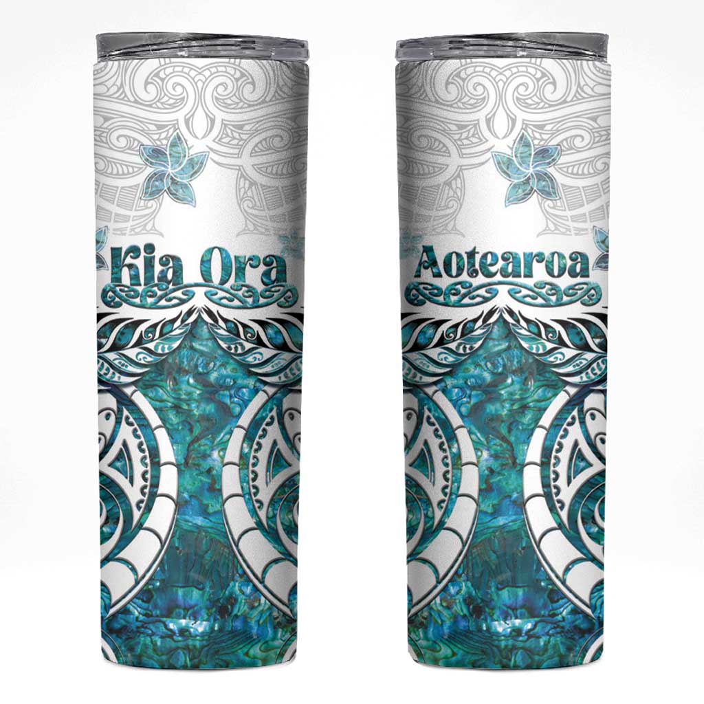 New Zealand Aotearoa Kia Ora Skinny Tumbler Paua Shell Maori Silver Fern LT05 Turquoise - Polynesian Pride