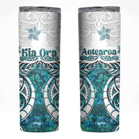 New Zealand Aotearoa Kia Ora Skinny Tumbler Paua Shell Maori Silver Fern LT05 Turquoise - Polynesian Pride