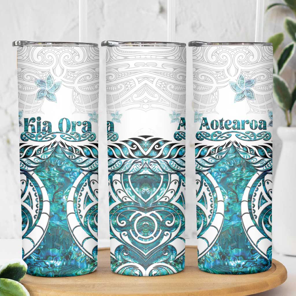 New Zealand Aotearoa Kia Ora Skinny Tumbler Paua Shell Maori Silver Fern LT05 - Polynesian Pride