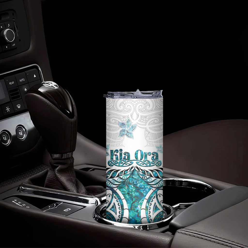 New Zealand Aotearoa Kia Ora Skinny Tumbler Paua Shell Maori Silver Fern LT05 - Polynesian Pride