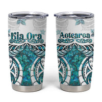 New Zealand Aotearoa Kia Ora Tumbler Cup Paua Shell Maori Silver Fern LT05 Turquoise - Polynesian Pride