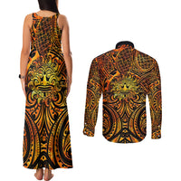 New Zealand Tamanuitera The Sun Couples Matching Tank Maxi Dress and Long Sleeve Button Shirt Maori Pattern LT05 - Polynesian Pride