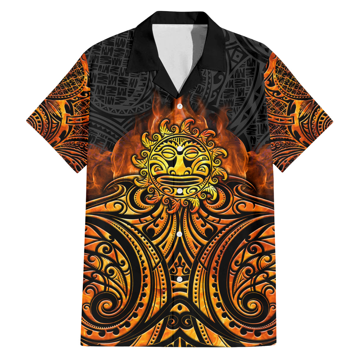 New Zealand Tamanuitera The Sun Family Matching Mermaid Dress and Hawaiian Shirt Maori Pattern LT05 Dad's Shirt - Short Sleeve Orange - Polynesian Pride