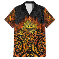 New Zealand Tamanuitera The Sun Family Matching Off Shoulder Maxi Dress and Hawaiian Shirt Maori Pattern LT05 Dad's Shirt - Short Sleeve Orange - Polynesian Pride