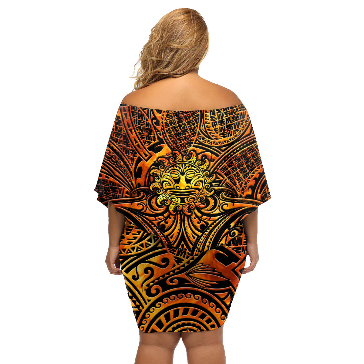 New Zealand Tamanuitera The Sun Family Matching Off Shoulder Short Dress and Hawaiian Shirt Maori Pattern LT05 - Polynesian Pride