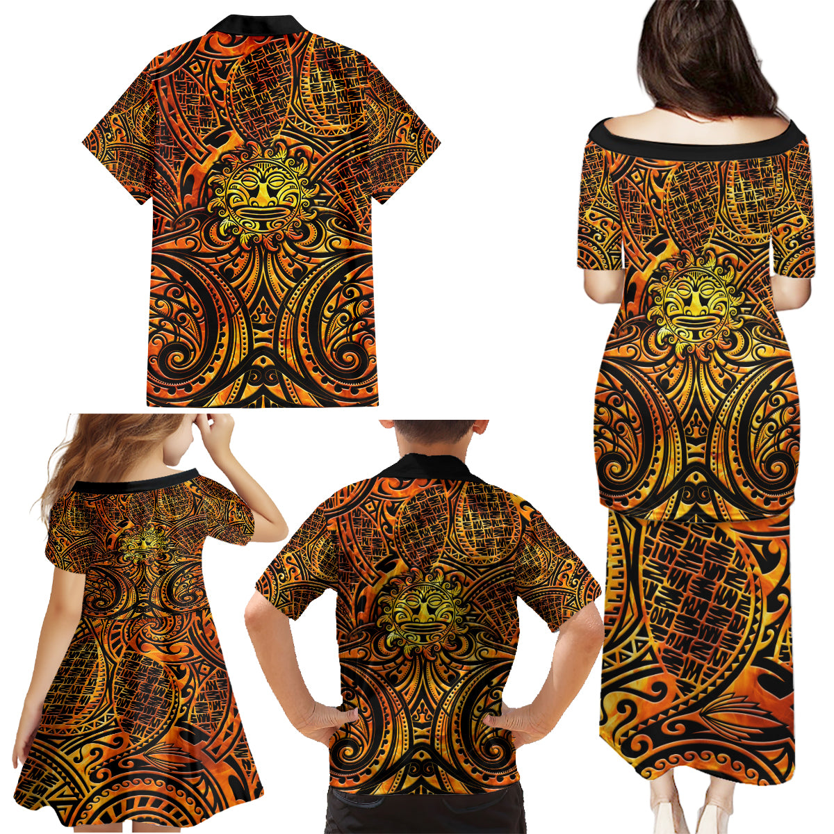 New Zealand Tamanuitera The Sun Family Matching Puletasi and Hawaiian Shirt Maori Pattern LT05 - Polynesian Pride