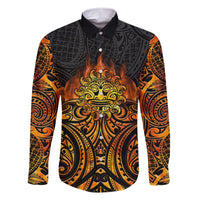 New Zealand Tamanuitera The Sun Family Matching Short Sleeve Bodycon Dress and Hawaiian Shirt Maori Pattern LT05 Dad's Shirt - Long Sleeve Orange - Polynesian Pride