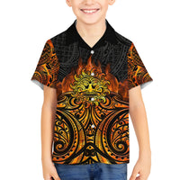 New Zealand Tamanuitera The Sun Family Matching Summer Maxi Dress and Hawaiian Shirt Maori Pattern LT05 Son's Shirt Orange - Polynesian Pride