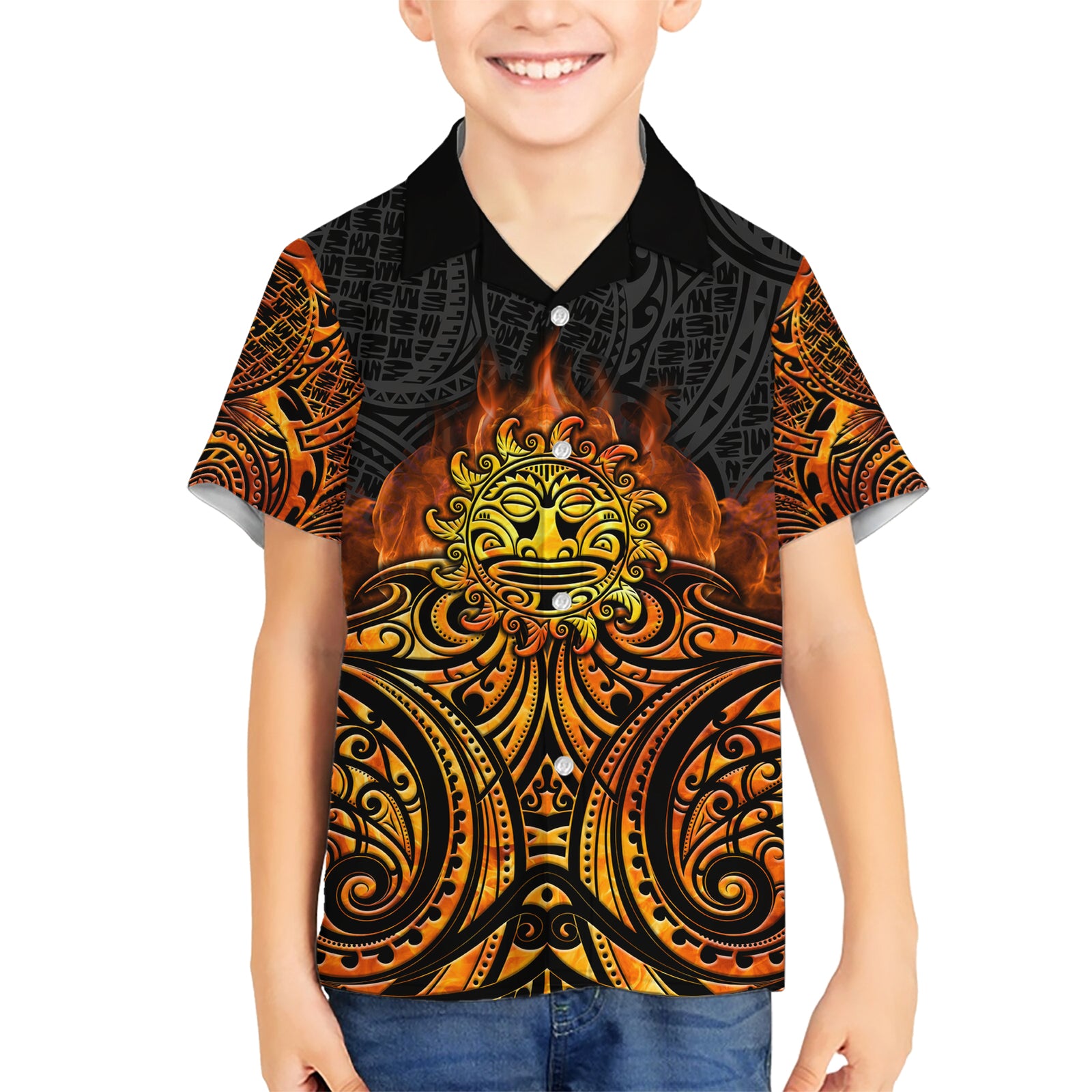 New Zealand Tamanuitera The Sun Kid Hawaiian Shirt Maori Pattern LT05 Kid Orange - Polynesian Pride
