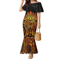 New Zealand Tamanuitera The Sun Mermaid Dress Maori Pattern LT05 Women Orange - Polynesian Pride