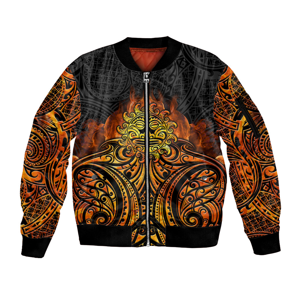 New Zealand Tamanuitera The Sun Sleeve Zip Bomber Jacket Maori Pattern LT05 Unisex Orange - Polynesian Pride