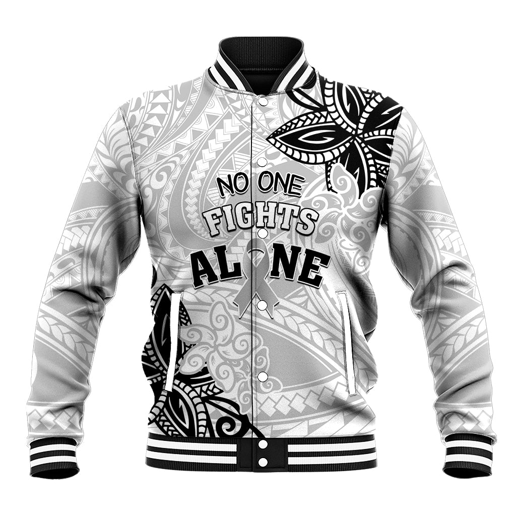Personalised Polynesia Brain Cancer Baseball Jacket No One Fights Alone LT05 Unisex White - Polynesian Pride