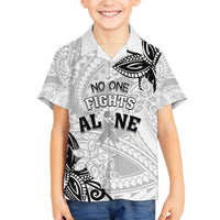 Personalised Polynesia Brain Cancer Family Matching Long Sleeve Bodycon Dress and Hawaiian Shirt No One Fights Alone LT05 Son's Shirt White - Polynesian Pride