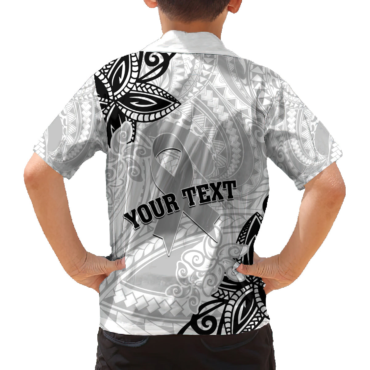 Personalised Polynesia Brain Cancer Family Matching Off The Shoulder Long Sleeve Dress and Hawaiian Shirt No One Fights Alone LT05 - Polynesian Pride