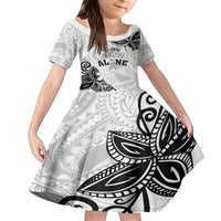 Personalised Polynesia Brain Cancer Family Matching Short Sleeve Bodycon Dress and Hawaiian Shirt No One Fights Alone LT05 Daughter's Dress White - Polynesian Pride