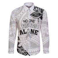 Personalised Polynesia Brain Cancer Family Matching Short Sleeve Bodycon Dress and Hawaiian Shirt No One Fights Alone LT05 Dad's Shirt - Long Sleeve White - Polynesian Pride