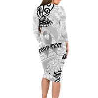 Personalised Polynesia Brain Cancer Long Sleeve Bodycon Dress No One Fights Alone LT05 - Polynesian Pride
