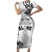 Personalised Polynesia Brain Cancer Short Sleeve Bodycon Dress No One Fights Alone LT05 Long Dress White - Polynesian Pride