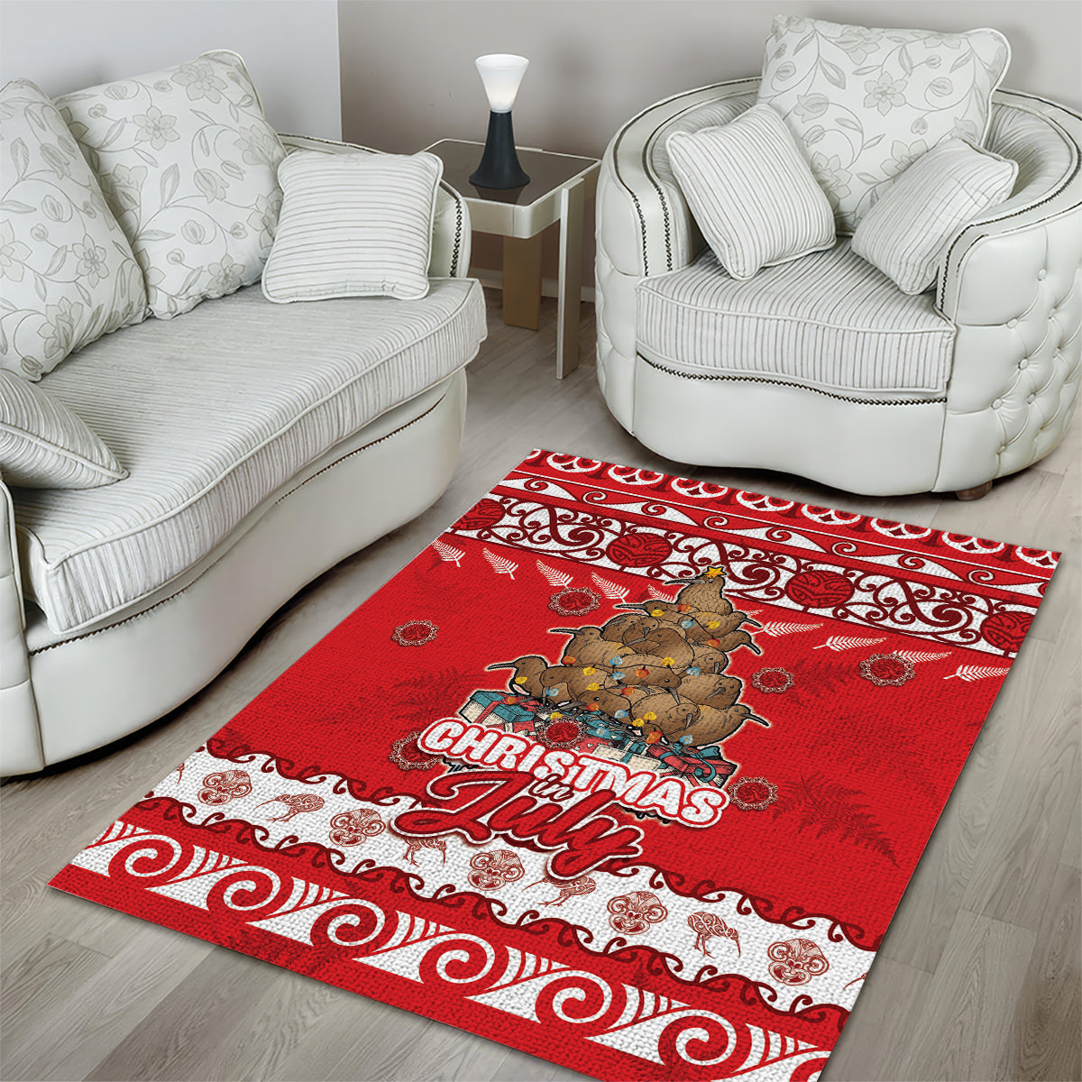 New Zealand Christmas In July Area Rug Maori Kiwi Xmas Tree - Red LT05 - Polynesian Pride