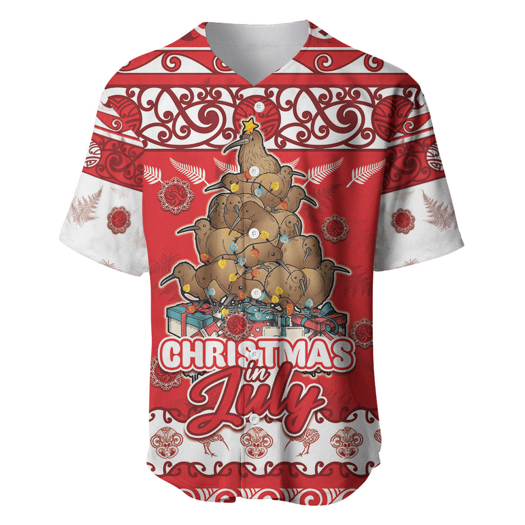 Personalised New Zealand Christmas In July Baseball Jersey Maori Kiwi Xmas Tree - Red LT05 Red - Polynesian Pride