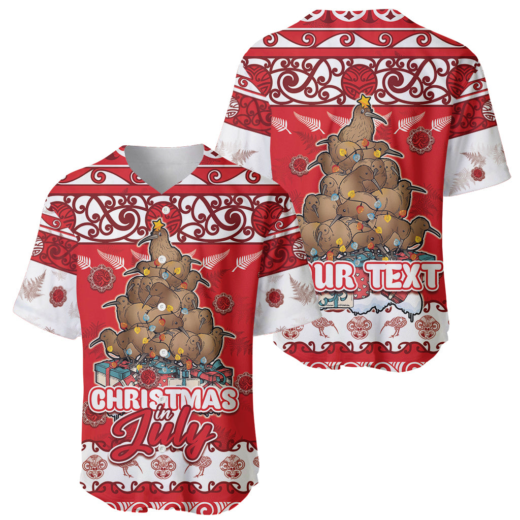 Personalised New Zealand Christmas In July Baseball Jersey Maori Kiwi Xmas Tree - Red LT05 - Polynesian Pride